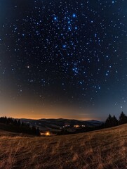 Field under starry night sky