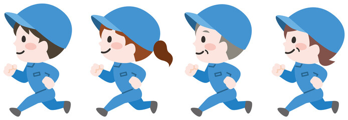 走る作業スタッフ 