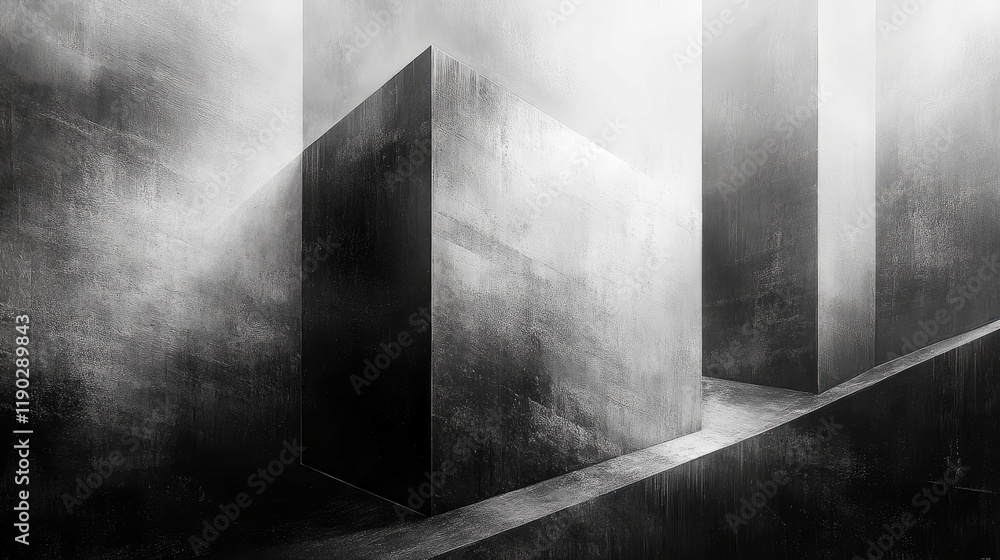 Poster monochromatic abstract composition of geometric forms and textured surfaces