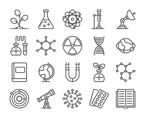 Science icons. Natural science line icon set. Editable Stroke.