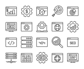 Web icons. SEO and development line icon set. Editable Stroke.