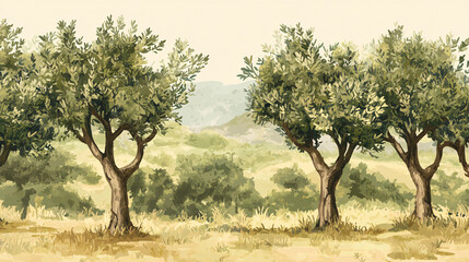 Fototapeta premium A botanical illustration of olive trees with earthy color schemes.