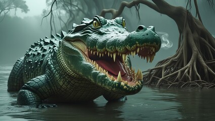 crocodile close up image ai generated