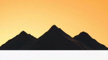 Three Sharp Mountains Against an Orange Sunset Sky