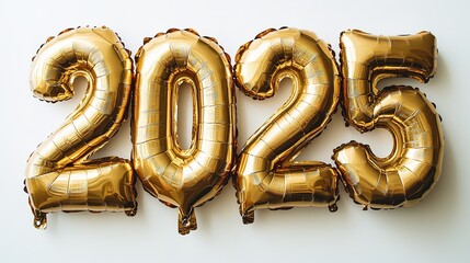 Balloons Shaped Gold "2025" Text, Isolated PNG for Post-Production and Graphic Design