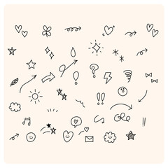 Hand drawn simple elements set. with background cream