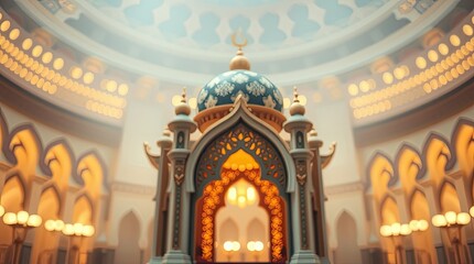 Obraz premium luxury Islamic mandala in sharp focus, positioned against a softly blurred bokeh background. The cinematic