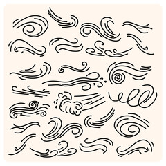 Fototapeta premium Doodle air wind motions, hurricane blow with background cream