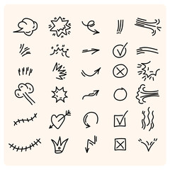 Hand drawn cute cartoony expression sign doodle line stroke.