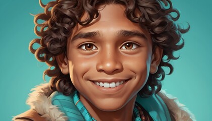 Portrait of a Smiling Young Boy with Curly Hair: A Vibrant Digital Painting