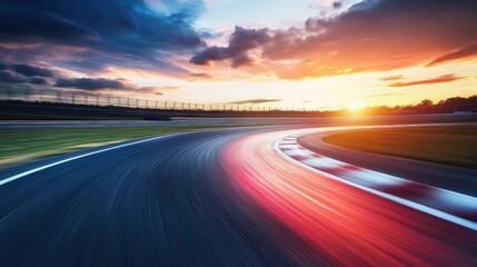 Fast race track at sunset, motion blur effect.