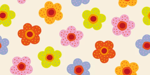 Crédence en verre imprimé Hand drawn floral seamless pattern with childish style and pastel color. Design for fabric, textile, covers, gift wrap, wallpaper.