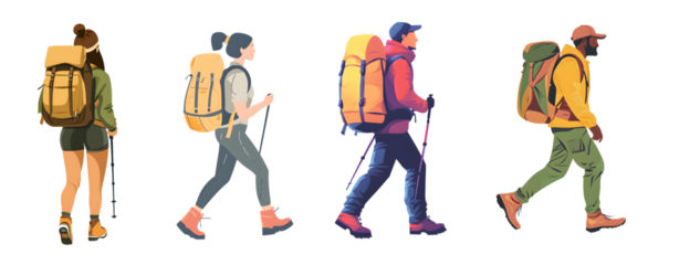 Diverse Group of Hikers Trekking with Backpacks in Nature Setting