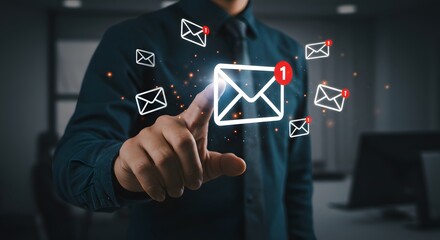 Closeup futuristic email notification visualizing message alert concept in corporate professional business environment