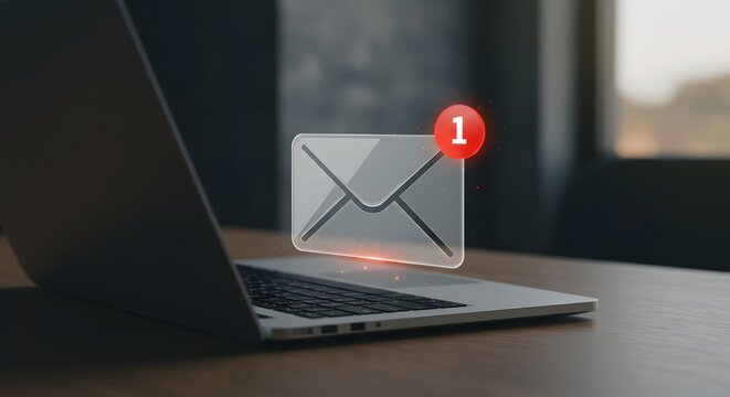 Closeup futuristic email notification visualizing message alert concept in corporate professional business environment illustrating efficient virtual communication