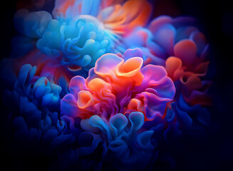 Obraz premium Vibrant, swirling colors create an abstract, organic forms against a dark background. The image evokes a sense of movement and fluidity.