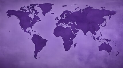 Fototapeta premium Purple world map highlighting continents and oceans on grunge textured background, representing global connectivity and geography