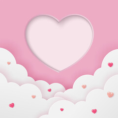 Happy valentine's day background for text decorate with pink clouds and hearts shape, Vector illustration.