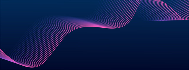 Abstract dark blue background with dynamic wave lines. Futuristic technology concept.