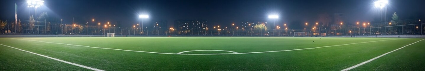 Empty football field at night with perfect composition, high-definition quality and sports design background material, ideal for sports themes, professional photography, and design projects.