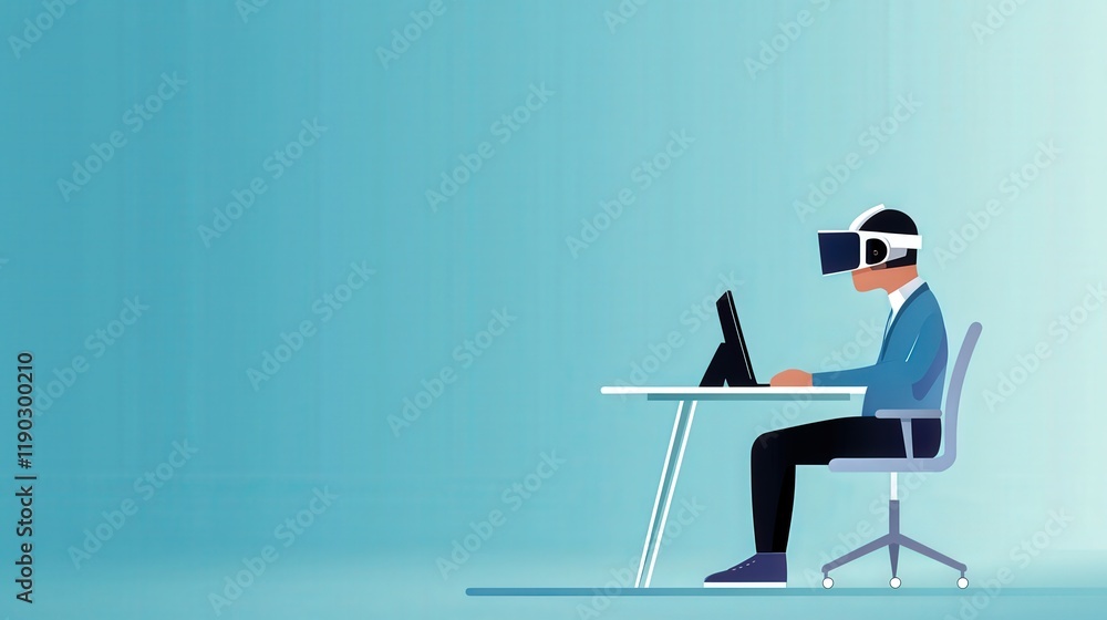 Aufkleber a workplace scene with a visually impaired employee using adaptive technology.