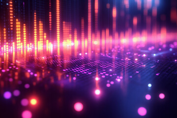 LED Music Visualization: Abstract LED lights pulsing in rhythm with music, representing sound waves or beats in a colorful and dynamic display, creating an energetic and vivid atmosphere.