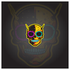 Abstract Cyberpunk Skull Design - Vibrant Vector Graphic