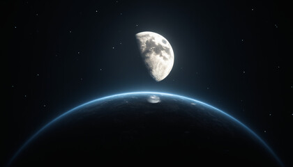 Fototapeta premium Mystical Moon and Planet Scene in Starlit Space