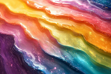 Prismatic Light: Fluid art featuring shifting rainbow hues that change dynamically, capturing the...