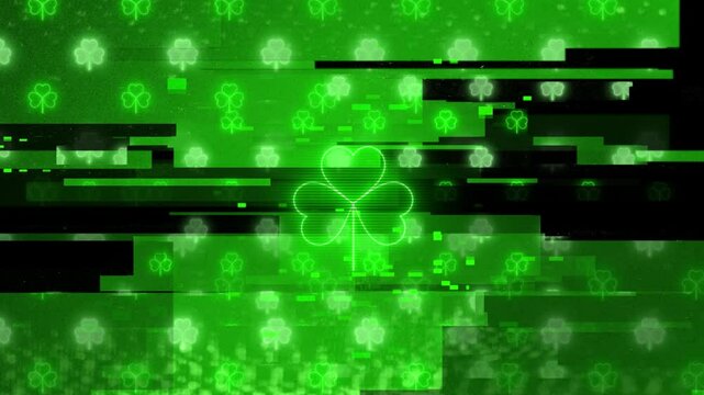 Green Neon Clover Transitions. Glitchy Irish St Patricks Overlays & wipe. 