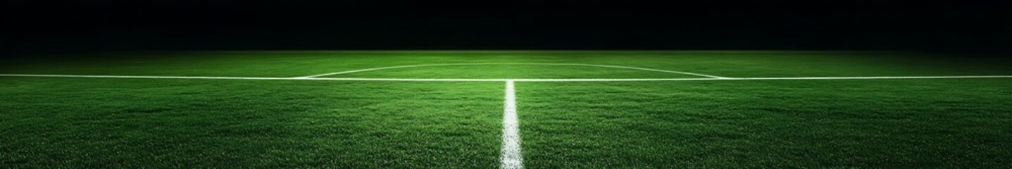 Obraz premium Empty football field center line at night, sports design background with high-definition quality and perfect composition, ideal for sports and event themes.