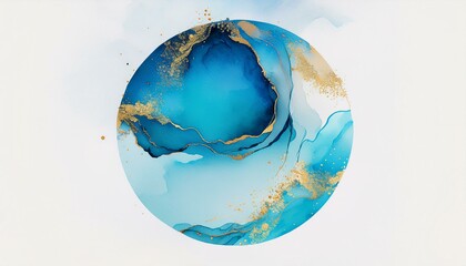 Fototapeta premium 水をイメージした抽象的な丸のイラスト（青、水色、金色）