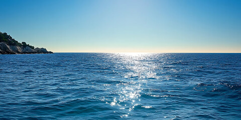 Fototapeta premium Calm and serene sea with no disturbances, perfect natural landscape with a high-definition view and clear sky, captured with master-level photography. A tranquil and peaceful scene evoking relaxation 