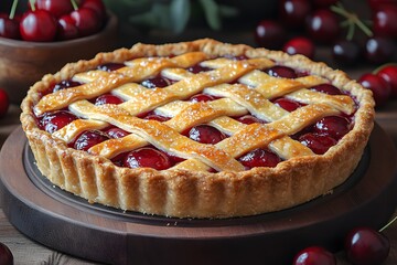 Classic Cherry Pie with Lattice Crust Perfect for Celebrations or Holiday Gatherings
