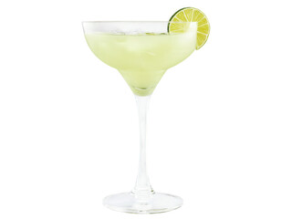 Daiquiri, refreshing rum cocktail with lime wedge in a coupe glass, transparent background