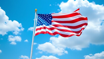 Fototapeta premium American Flag Waving Proudly Under a Blue Sky