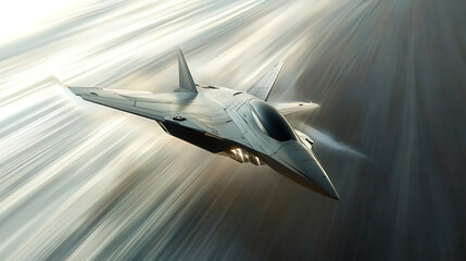  Futuristic sleek tail-less fighter jet soaring through the sky with advanced aerodynamic design and high-tech cockpit, dramatic cloud background, photorealistic style with fine HD details.