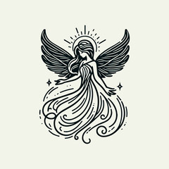 Beautiful Angel Wings Logo Design, Elegant Angel Logo