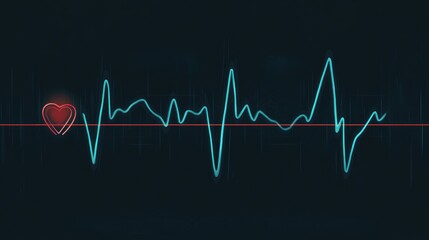 Heartbeat Line with Heart Icon on Dark Background for Health Concepts