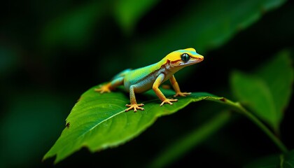 Vibrant Green Gecko on Lush Leaf