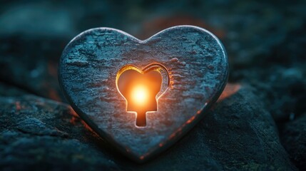 Fototapeta premium Glowing Heart Shape Stone with Illuminated Keyhole Design