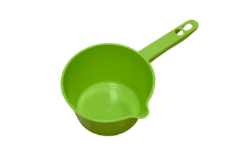 plastic ladle on a white background, Green plastic ladle isolated on white background