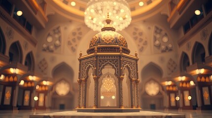 Obraz premium luxury Islamic mandala in sharp focus, positioned against a softly blurred bokeh background. The cinematic