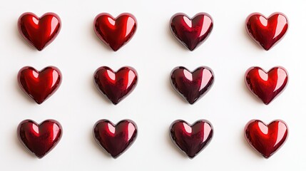 Fototapeta premium Red Hearts Displayed on White Surface in Symmetrical Arrangement