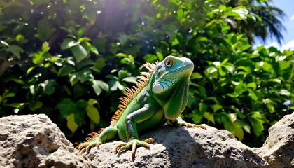 Fototapeta premium Green Iguana Basking in the Sunlight