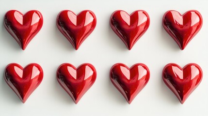 Fototapeta premium Colorful Red Hearts Arranged in a Symmetrical Pattern on a Surface