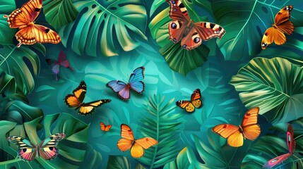 Illustration of various butterflies, predominantly orange and black