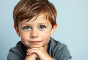 Portrait of a young boy with brown hair and blue eyes