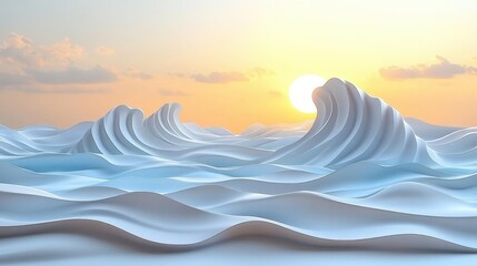 Serene Sunset over Abstract Ocean Waves: A Peaceful Coastal Scene