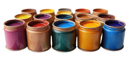 jars of paint isolated on white background